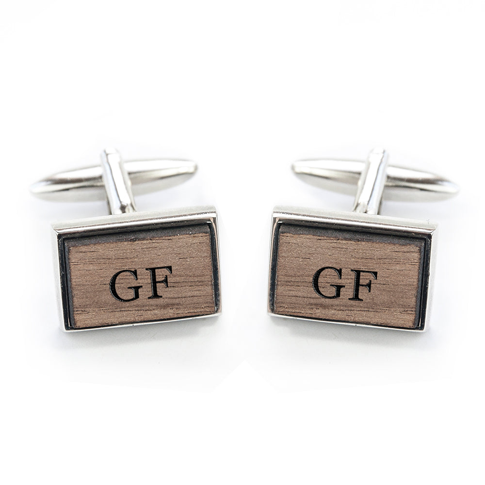 Monogrammed Rectangle Walnut Cufflinks