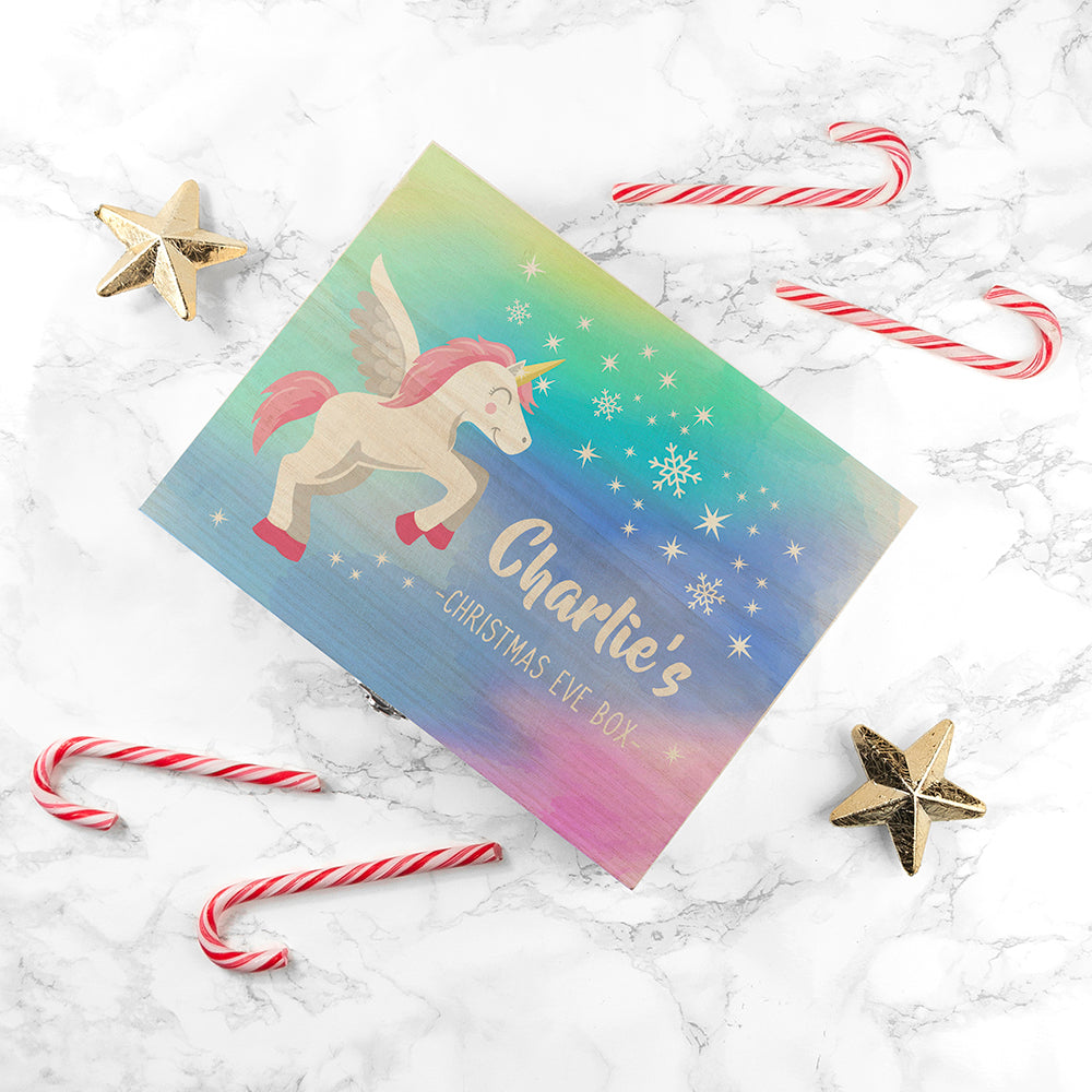 Personalised Colourful Baby Unicorn Christmas Eve Box