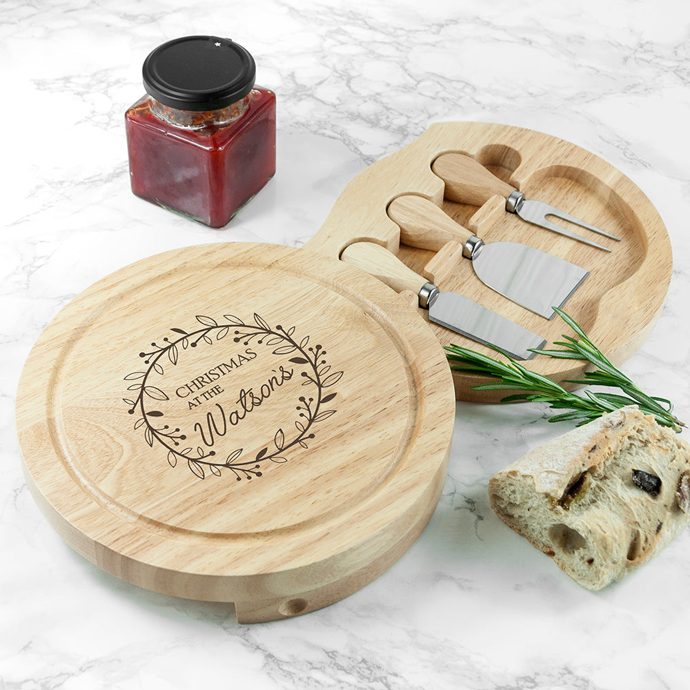 Personalised Family Christmas Cheese Board with Cheese Knives