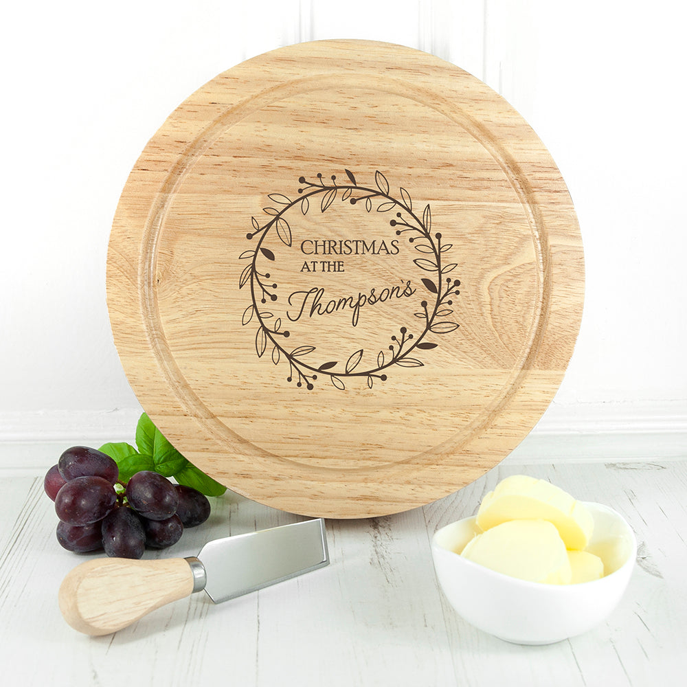 Personalised Family Christmas Cheese Board with Cheese Knives