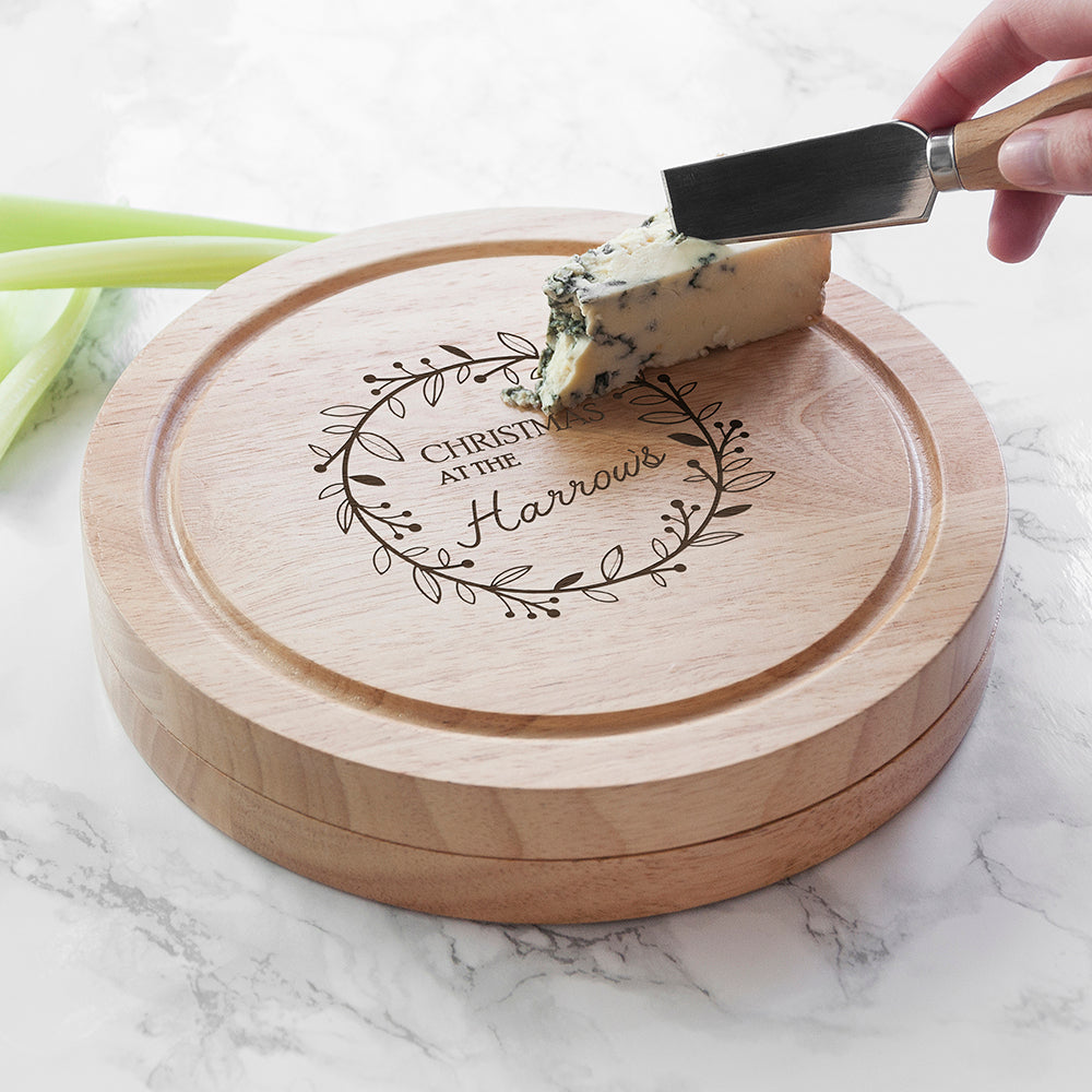Personalised Family Christmas Cheese Board with Cheese Knives
