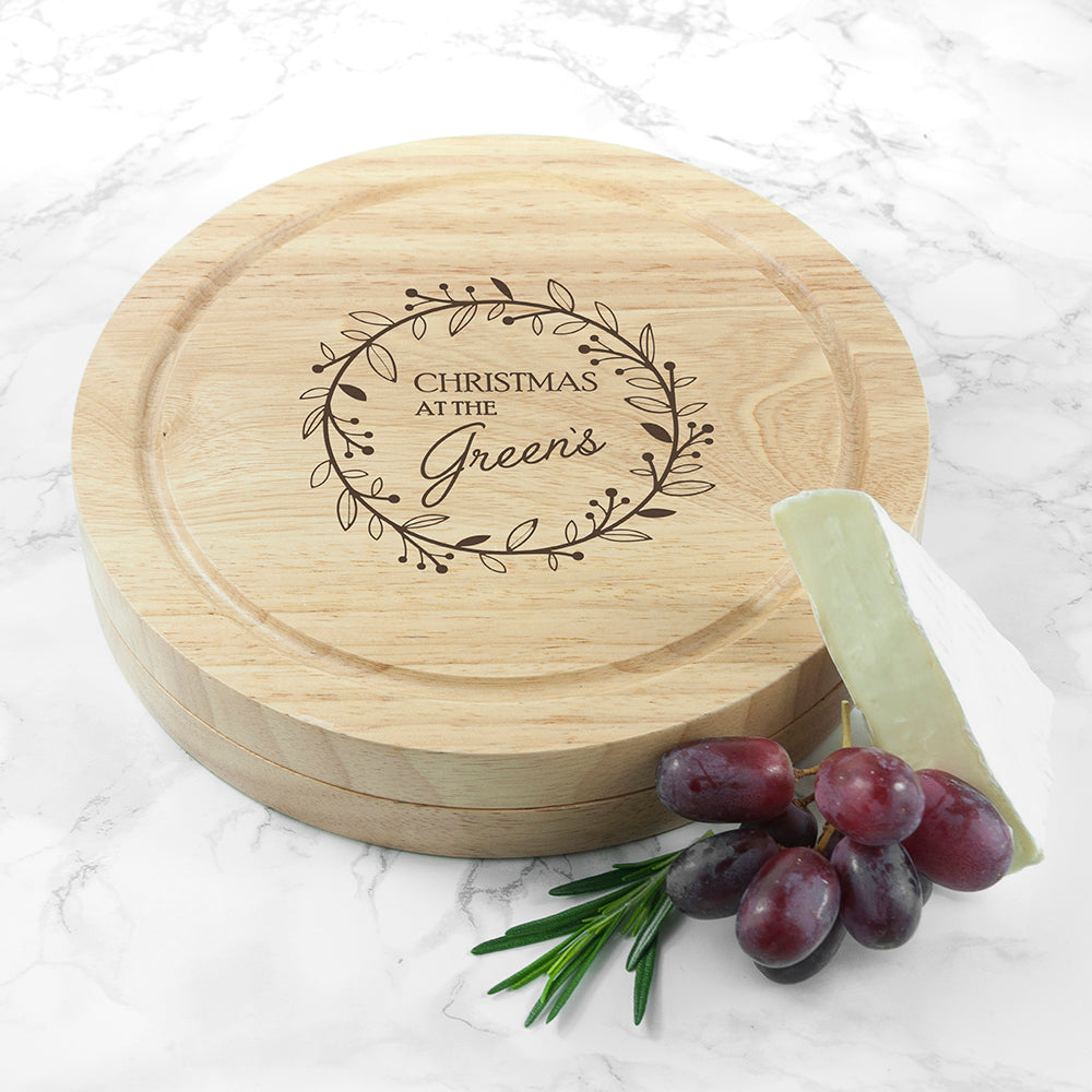 Personalised Family Christmas Cheese Board with Cheese Knives