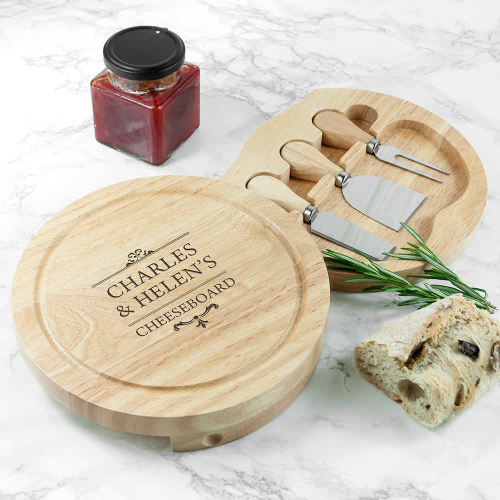 Personalised Couple's Cheese Board Set with Knives