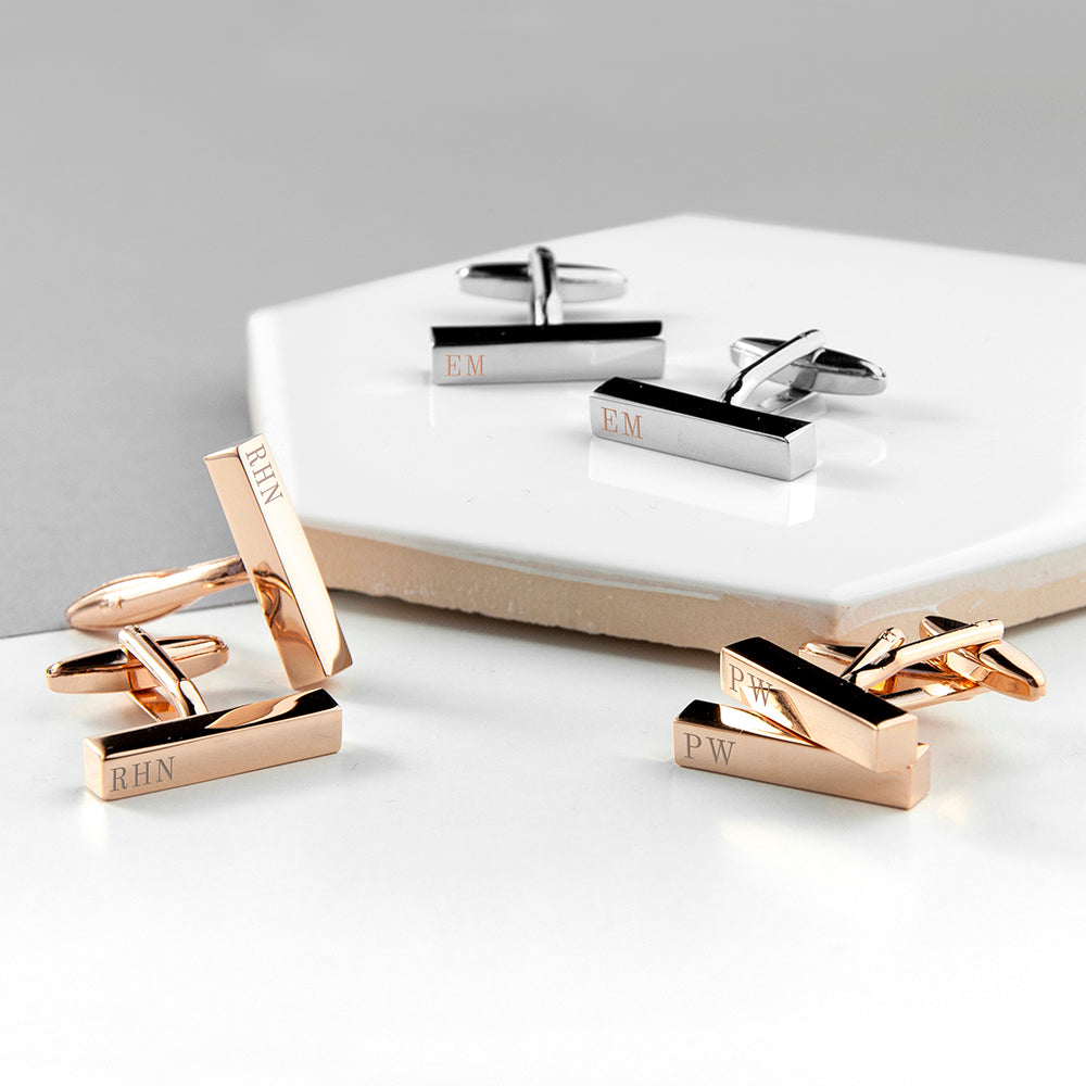 Personalised Bar Cufflinks in Silver or Rose Gold