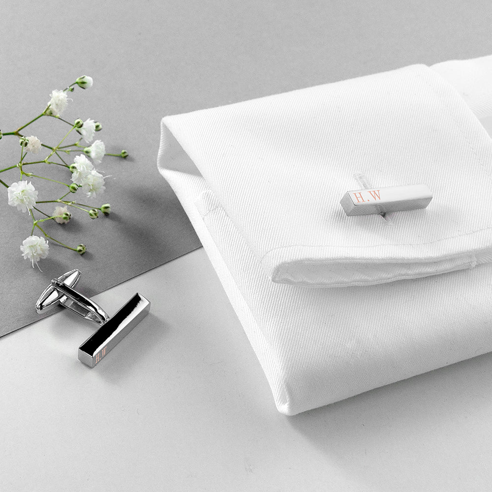 Personalised Bar Cufflinks in Silver or Rose Gold