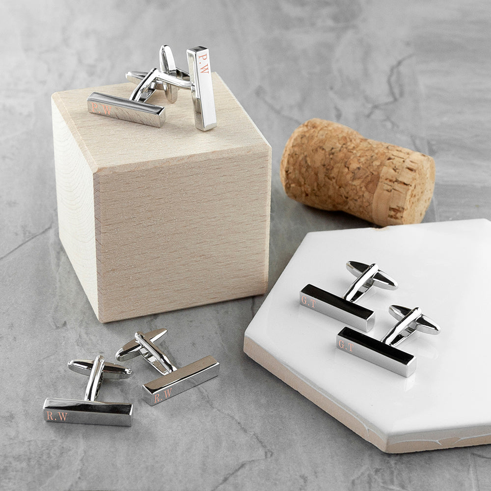Personalised Bar Cufflinks in Silver or Rose Gold