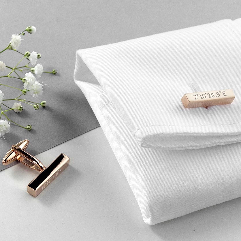 Engraved Coordinates Bar Cufflinks
