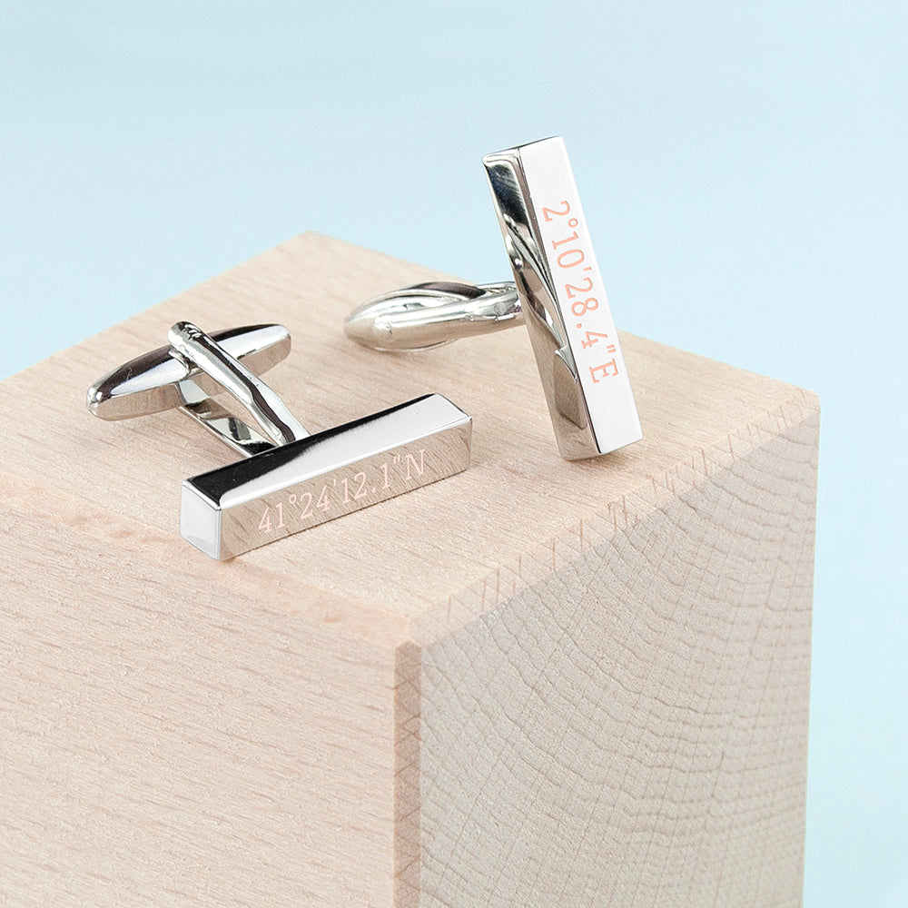 Engraved Coordinates Bar Cufflinks