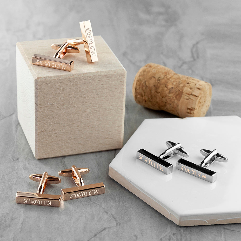 Engraved Coordinates Bar Cufflinks