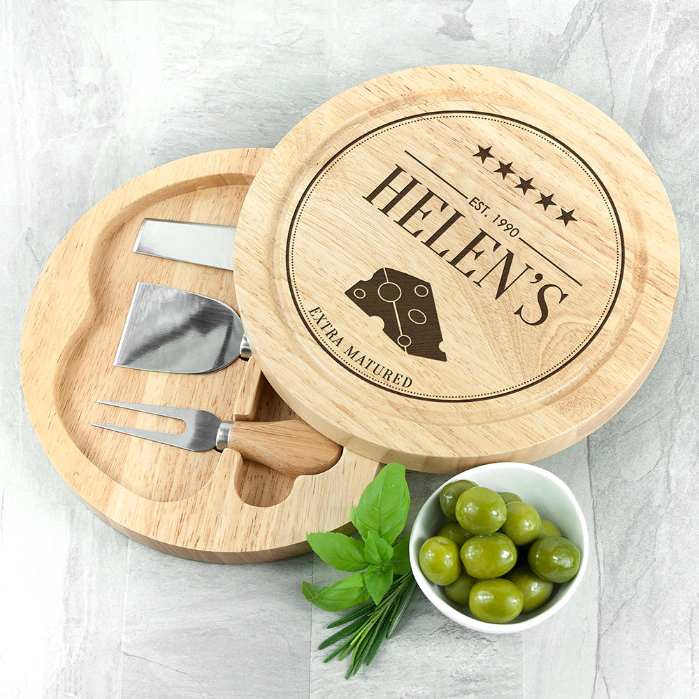 Personalised Extra Mature Round Cheese Board Set