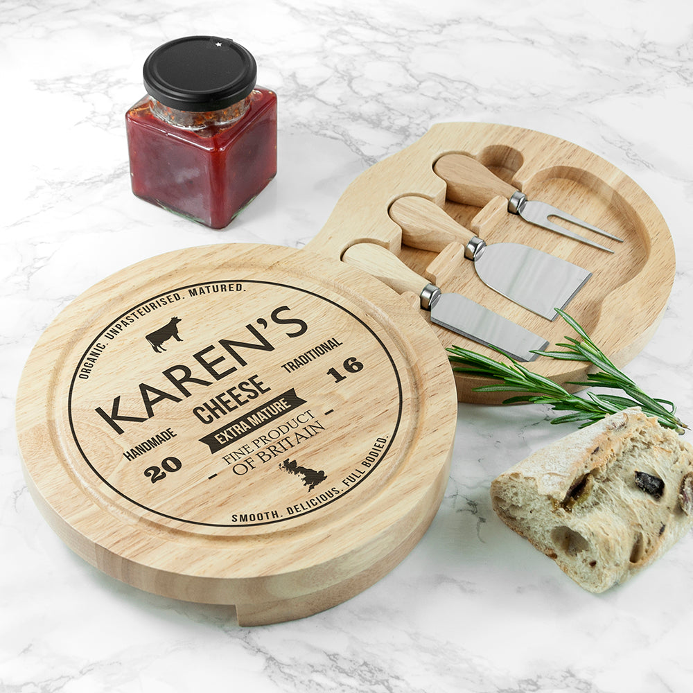 Personalised Round Cheese Board Set with Knives