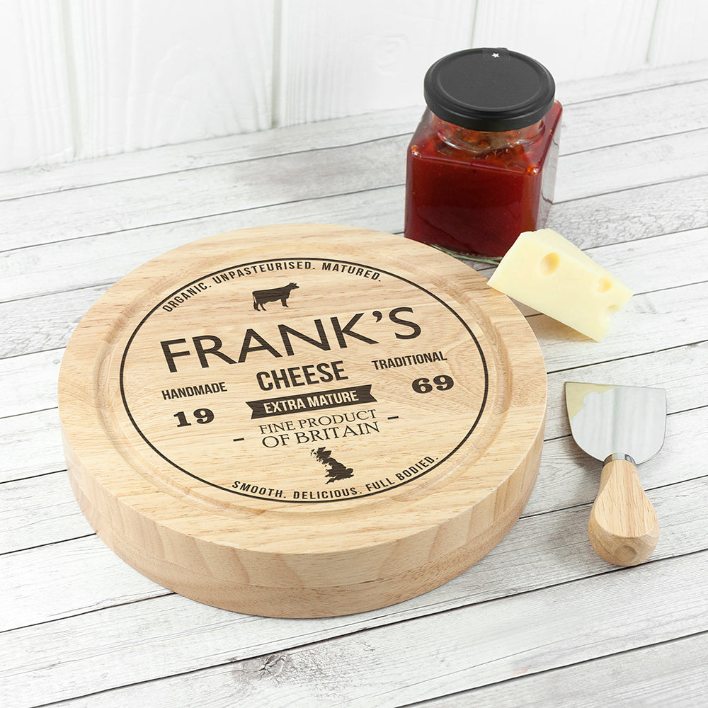 Personalised Round Cheese Board Set with Knives