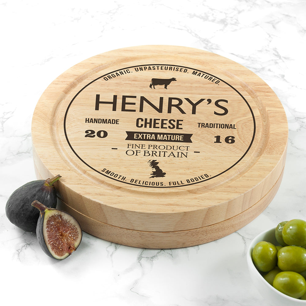 Personalised Round Cheese Board Set with Knives