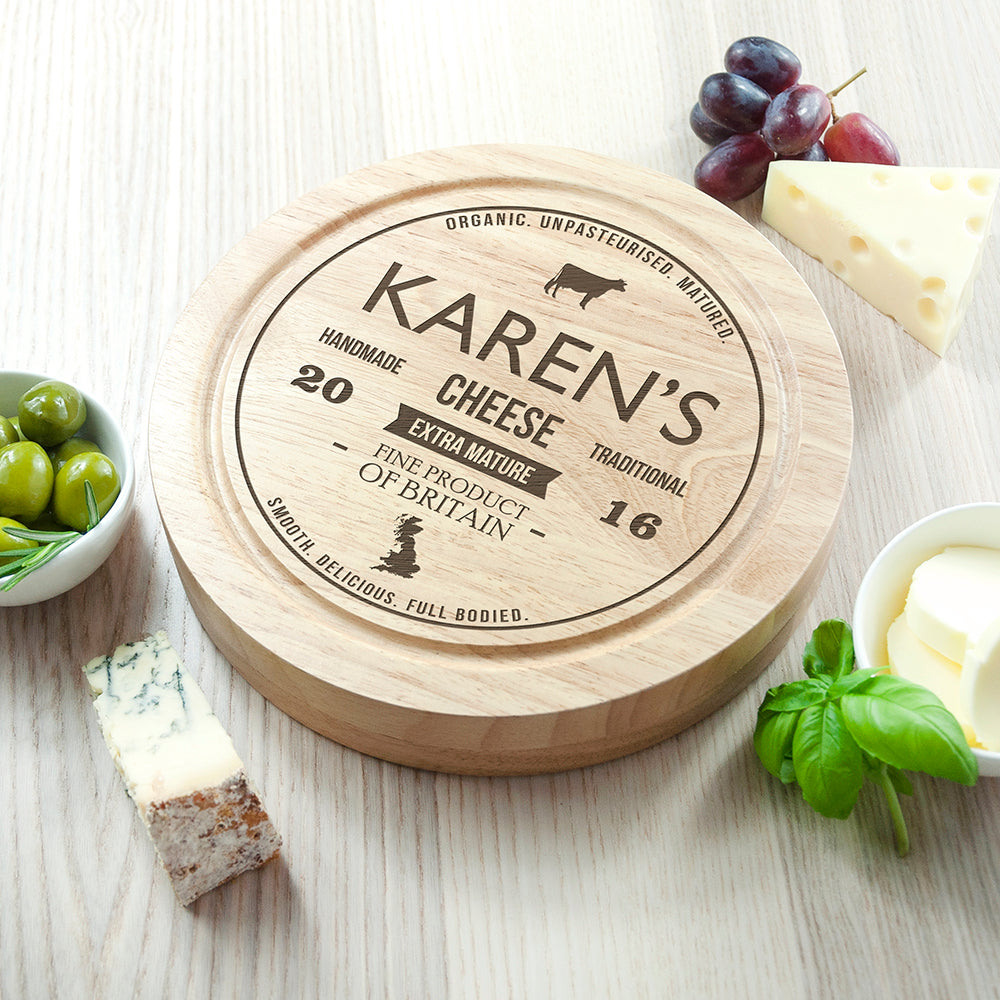 Personalised Round Cheese Board Set with Knives