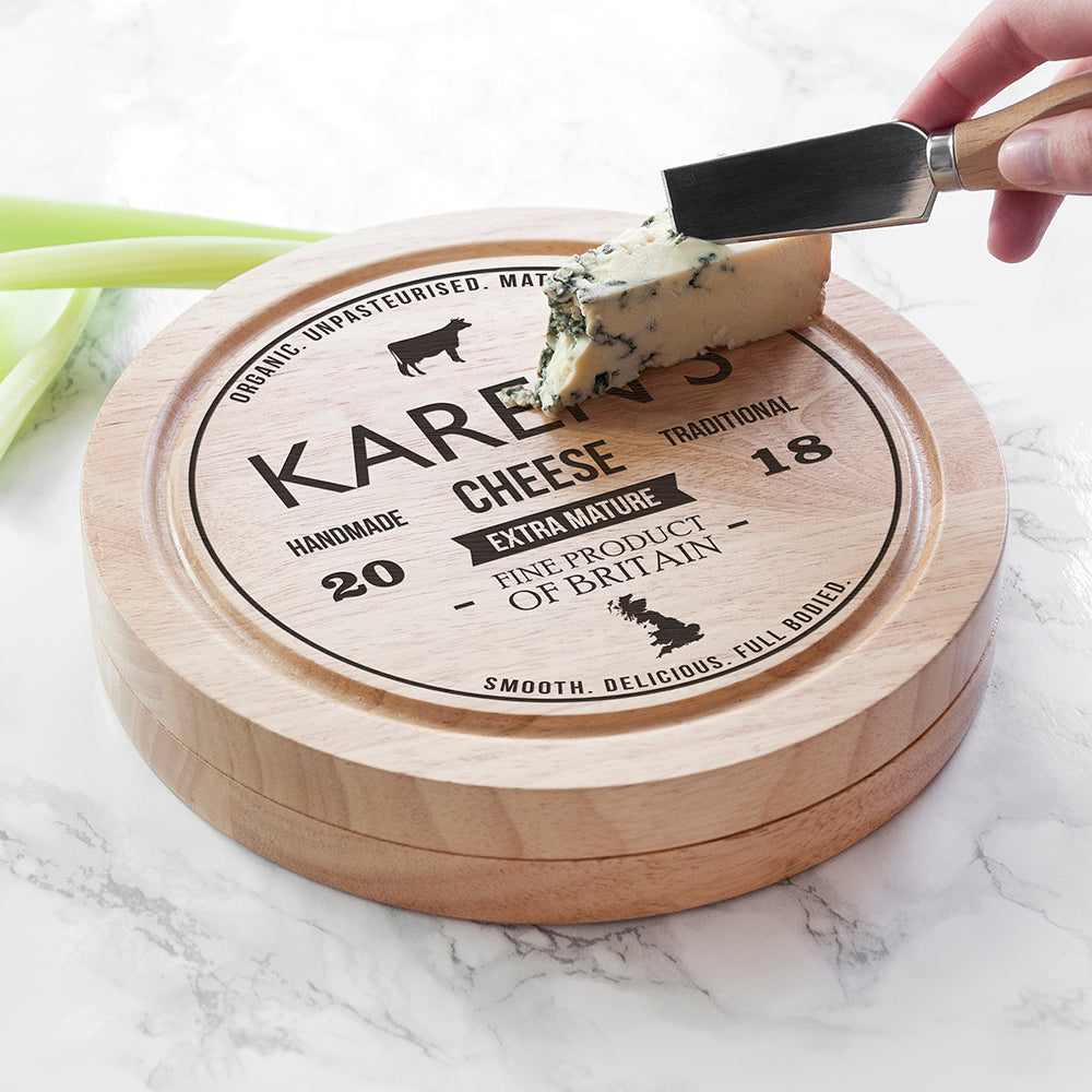 Personalised Round Cheese Board Set with Knives