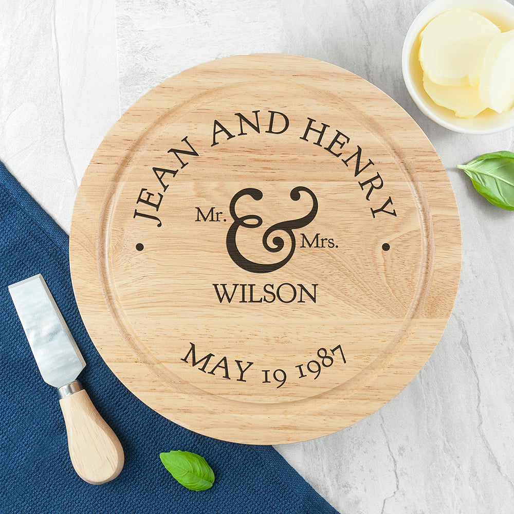 Personalised Couple's Classic Cheese Board Set with Knives