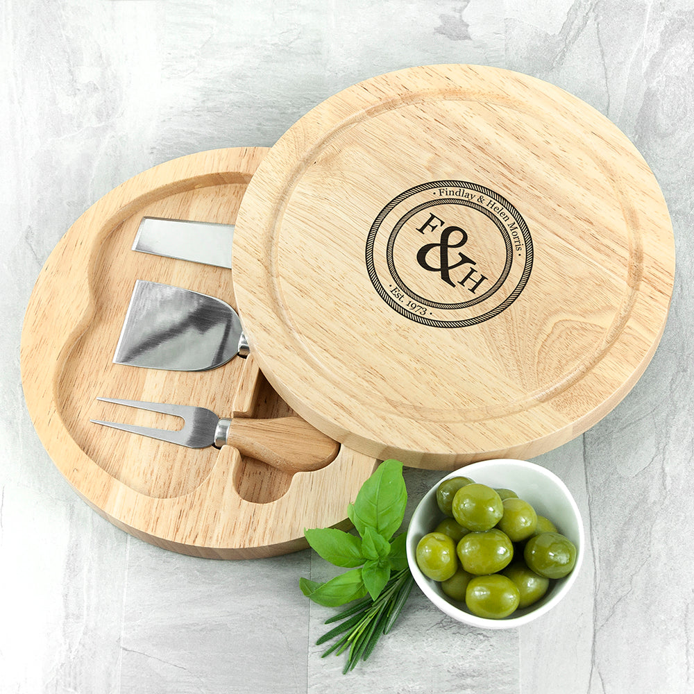 Personalised Couple's Cheese Board Set with Knives