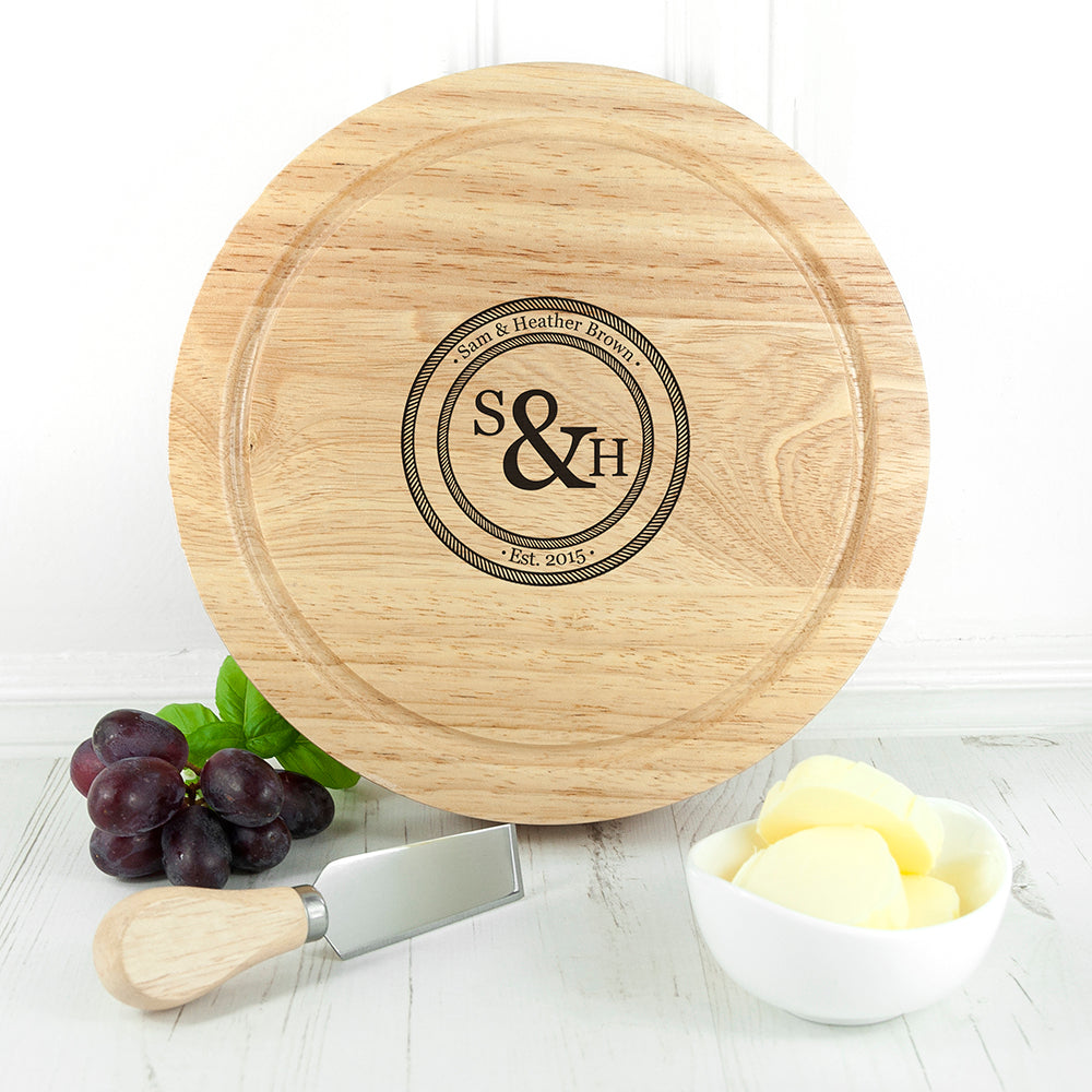 Personalised Couple's Cheese Board Set with Knives