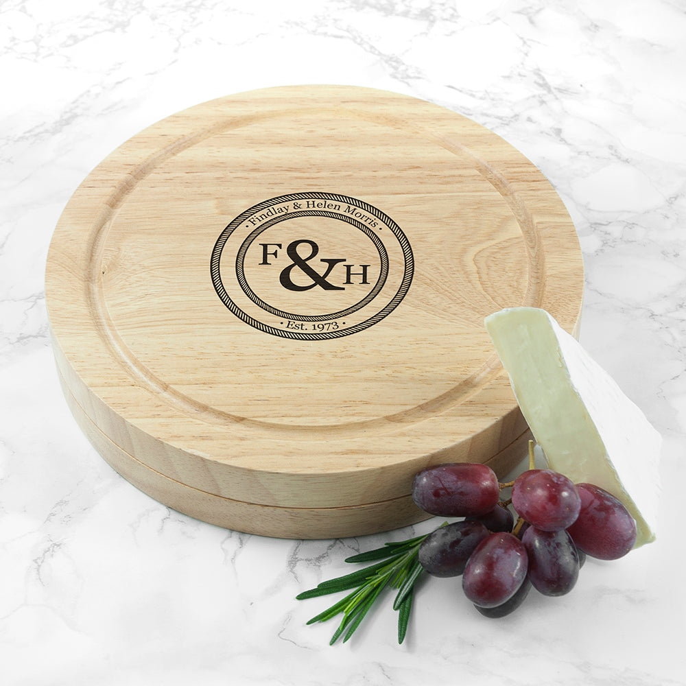 Personalised Couple's Cheese Board Set with Knives