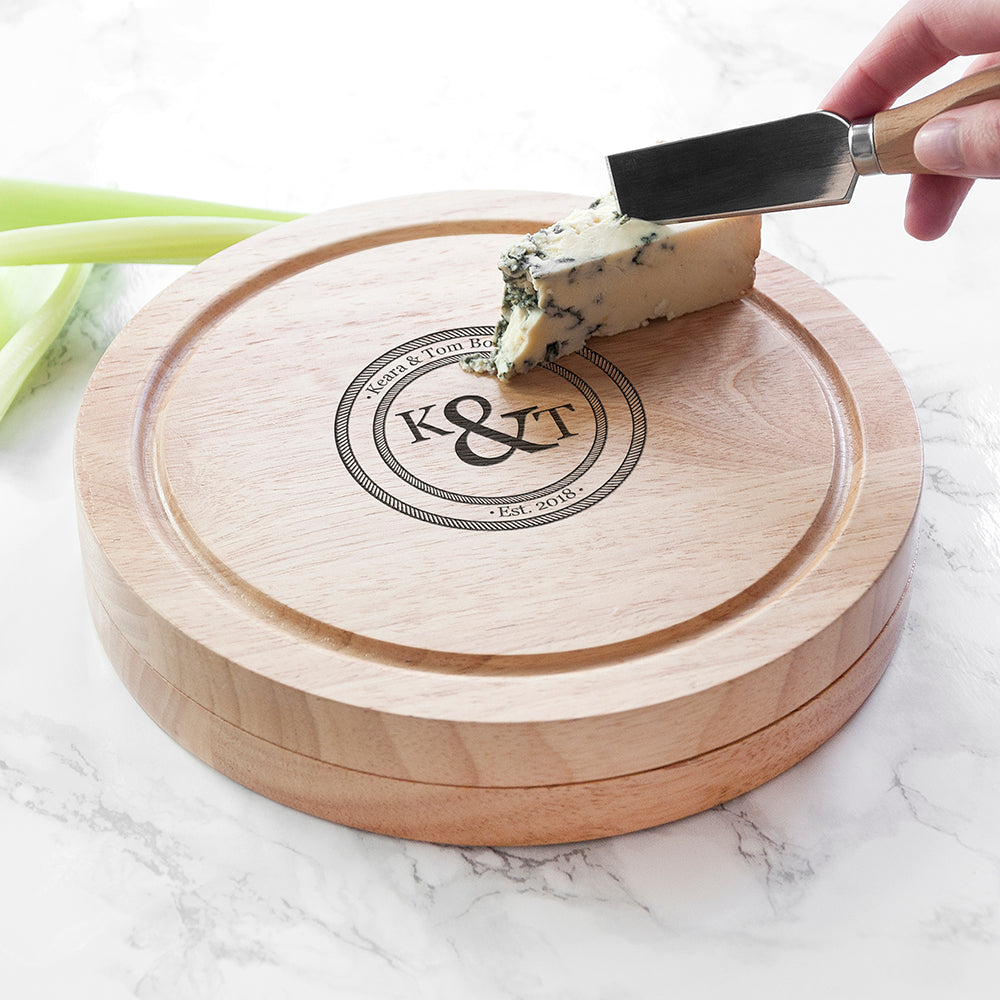 Personalised Couple's Cheese Board Set with Knives