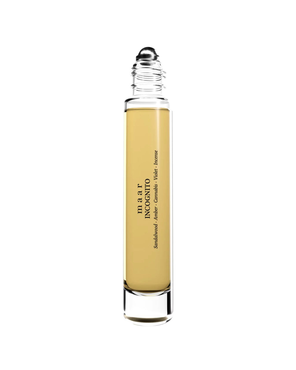 softly lit incognito perfume oil roll-on bottle resting on a textured linen cloth