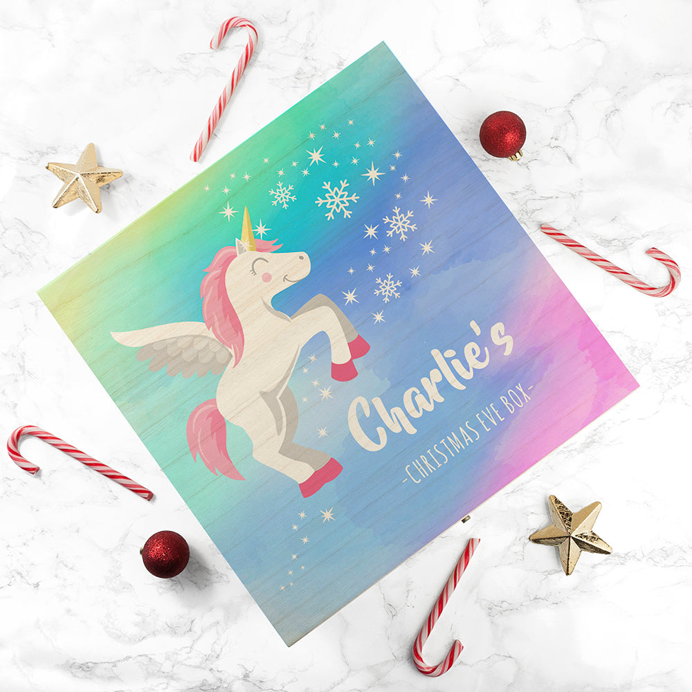 Personalised Colourful Baby Unicorn Christmas Eve Box