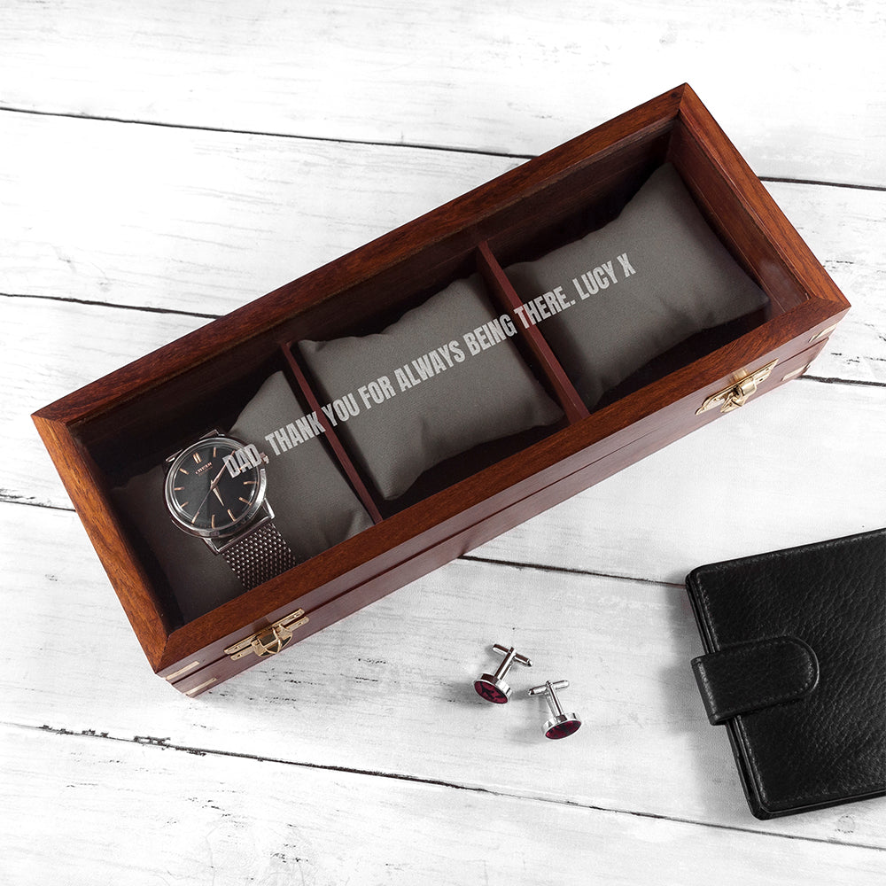 Personalised 3 Piece Wooden Watch Box with Gold Details