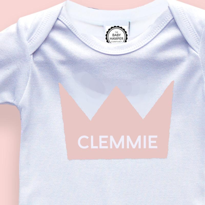 Pink Crown Personalised Baby Sleepsuit for Newborns 0-3 Months