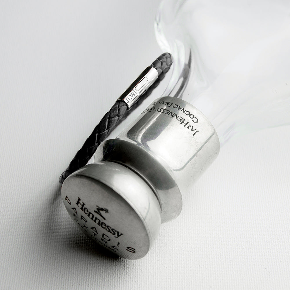 Personalised Men's Black Woven Leather Bracelet with Capsule Tube Clasp