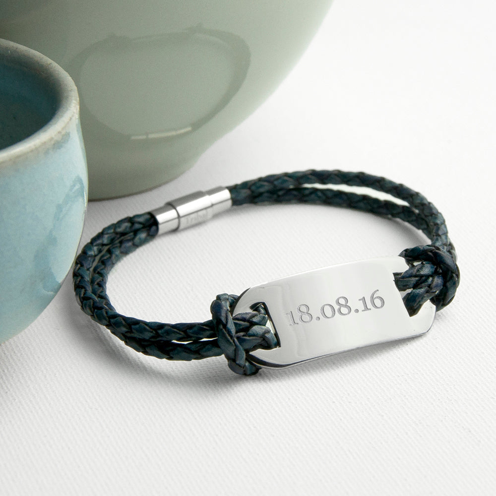 Personalised Men's Statement Leather Bracelet in Navy