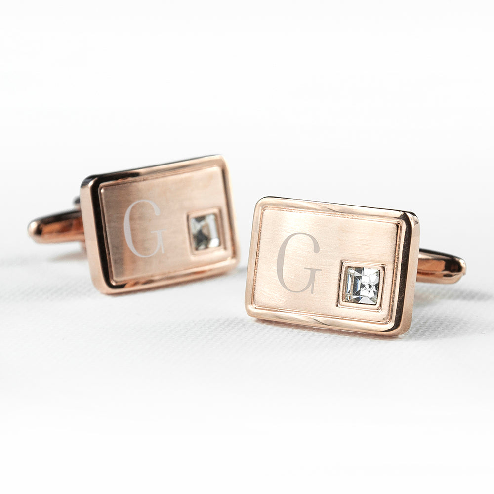 Personalised Rose Gold Cufflinks with Crystal