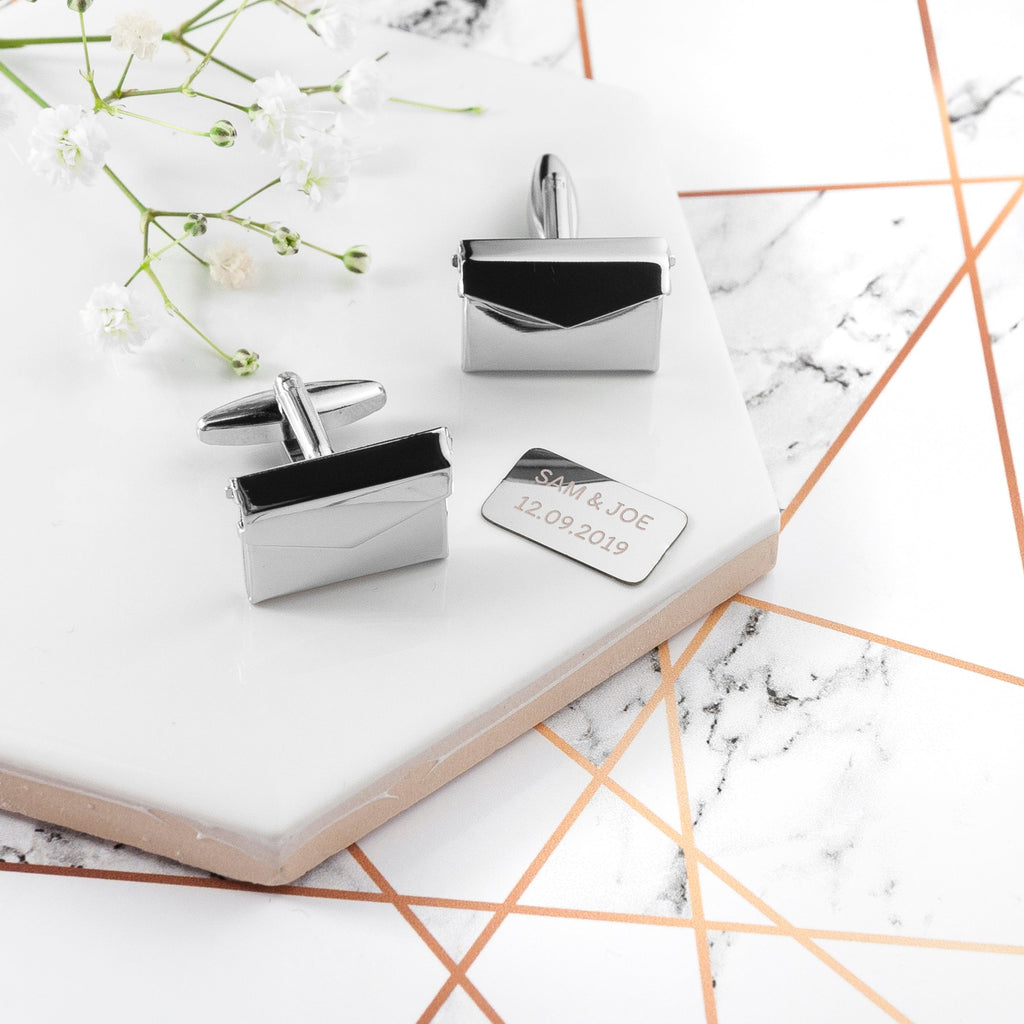 Personalised Silver Secret Message Envelope Cufflinks