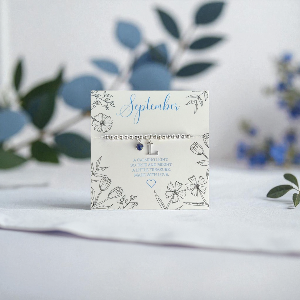 Initial and September Birthstone Stretch Bracelet