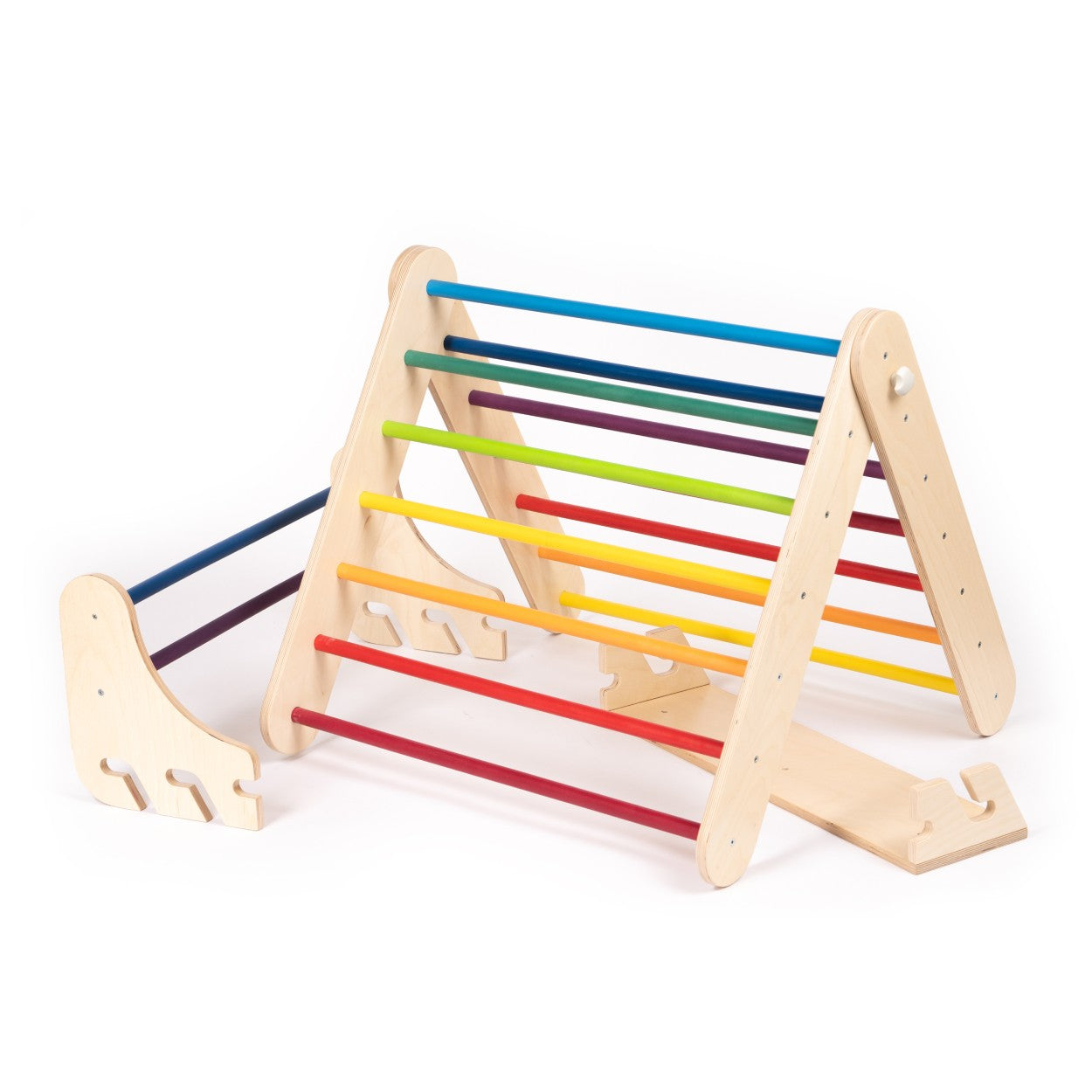 a soft-lit shot of the rainbow climber in a cozy nursery setting, inviting gentle play