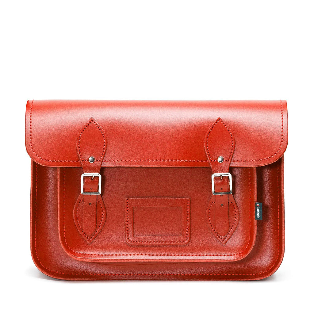 Handmade Leather Satchel in Pillar Box Red
