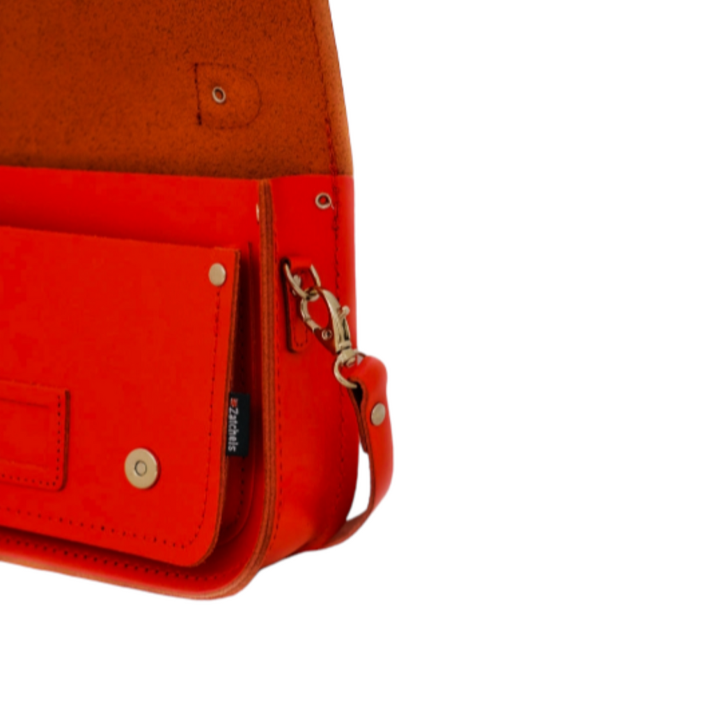 Leather Midi Satchel in Pillar Box Red