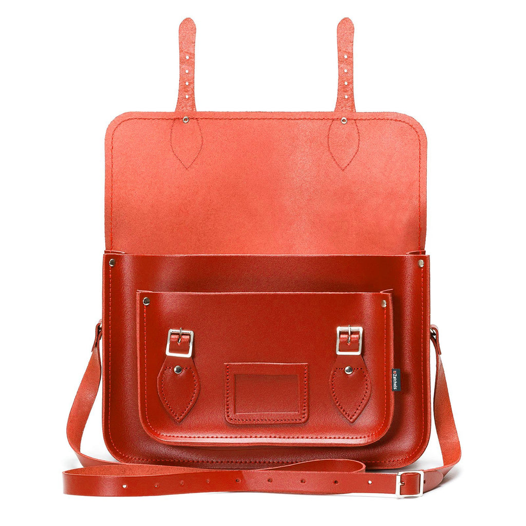 Handmade Leather Satchel in Pillar Box Red