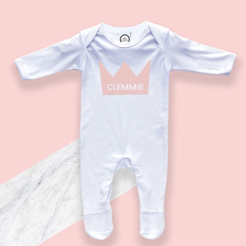 Pink Crown Personalised Baby Sleepsuit for Newborns 0-3 Months