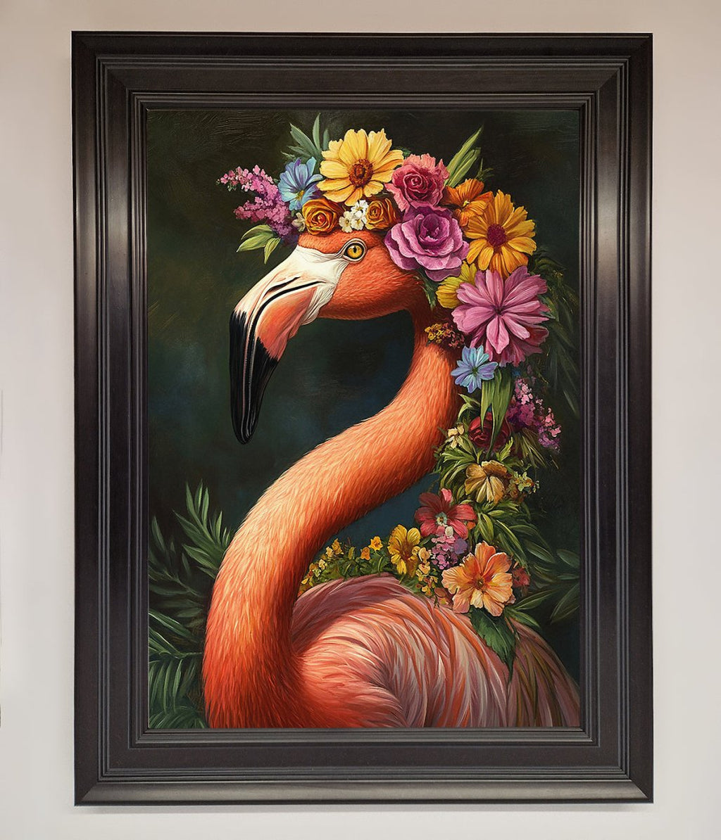Pink Flamingo Floral Framed Poster