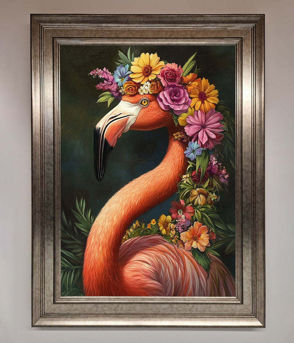 Pink Flamingo Floral Framed Poster