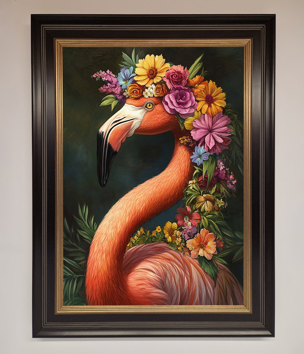 Pink Flamingo Floral Framed Poster
