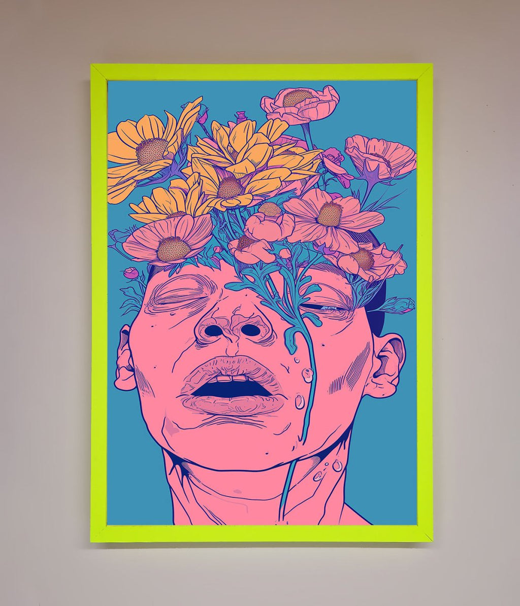 Pink Flowers on Face Framed Wall Art