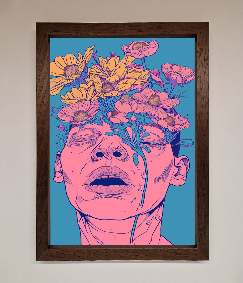 Pink Flowers on Face Framed Wall Art