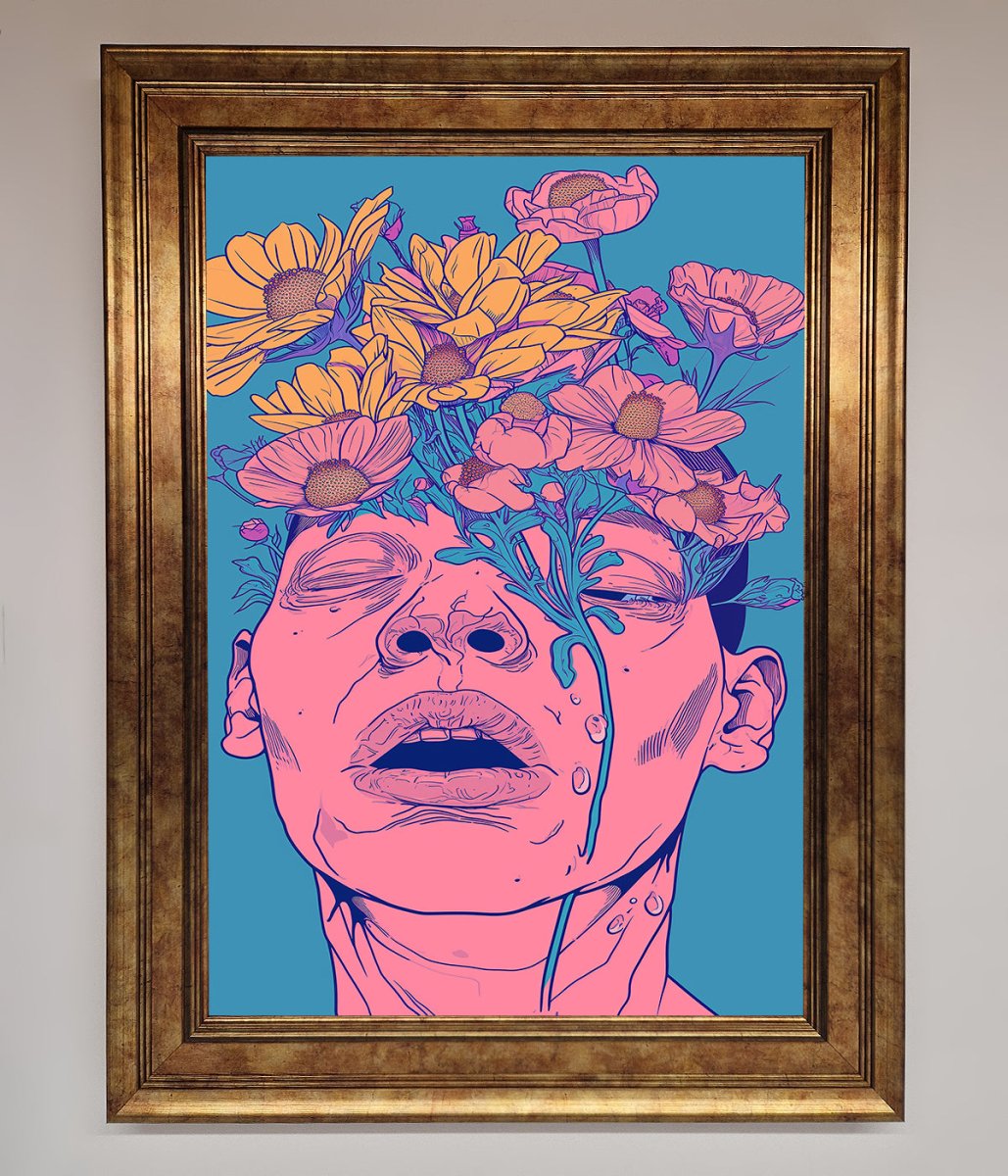 Pink Flowers on Face Framed Wall Art