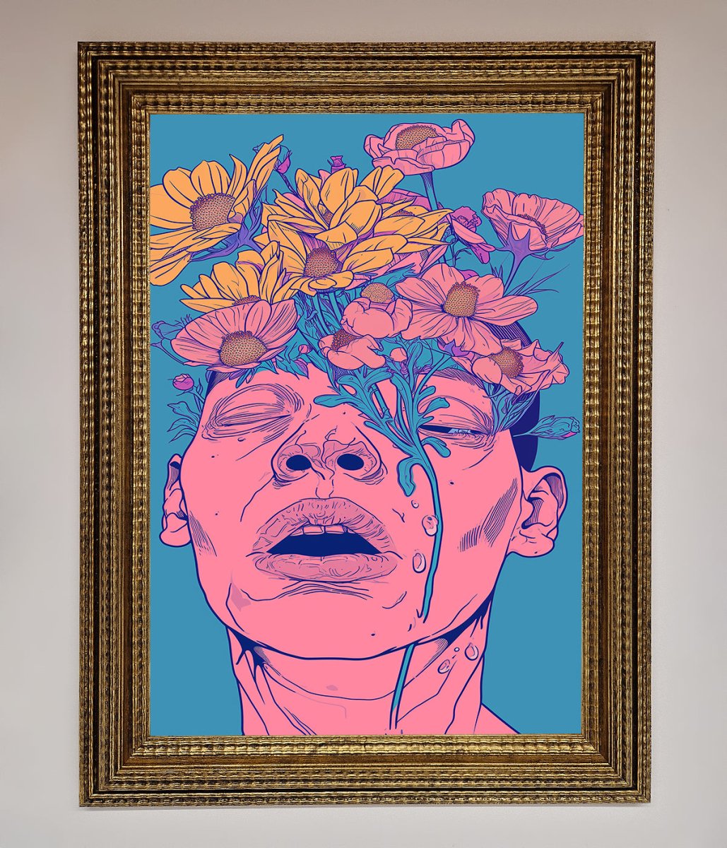 Pink Flowers on Face Framed Wall Art