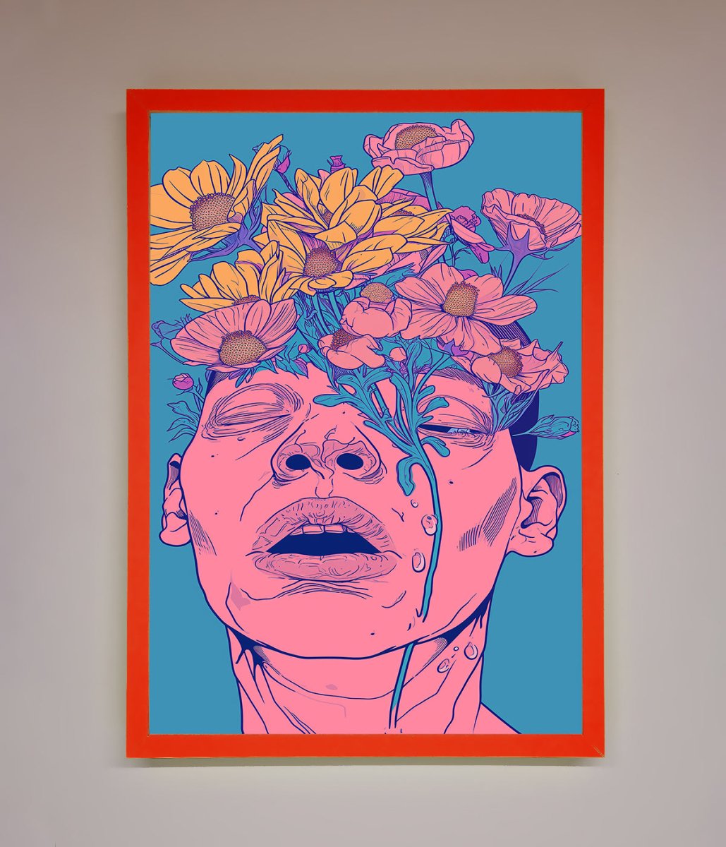 Pink Flowers on Face Framed Wall Art