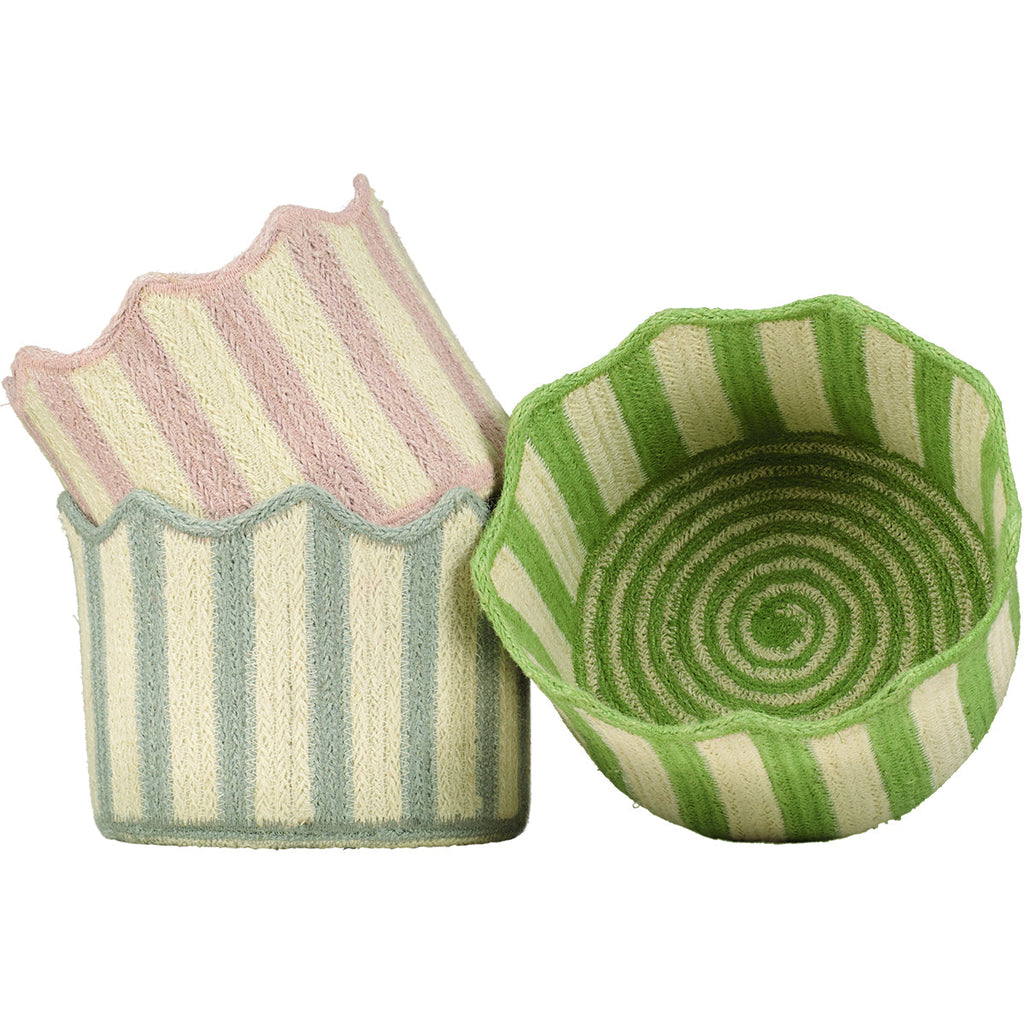 Stripy Scalloped Basket - Dusty Pink