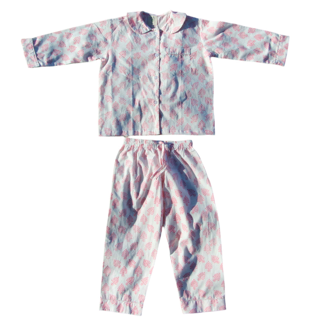 Rose Pink Leaf Pyjamas in Soft Cotton