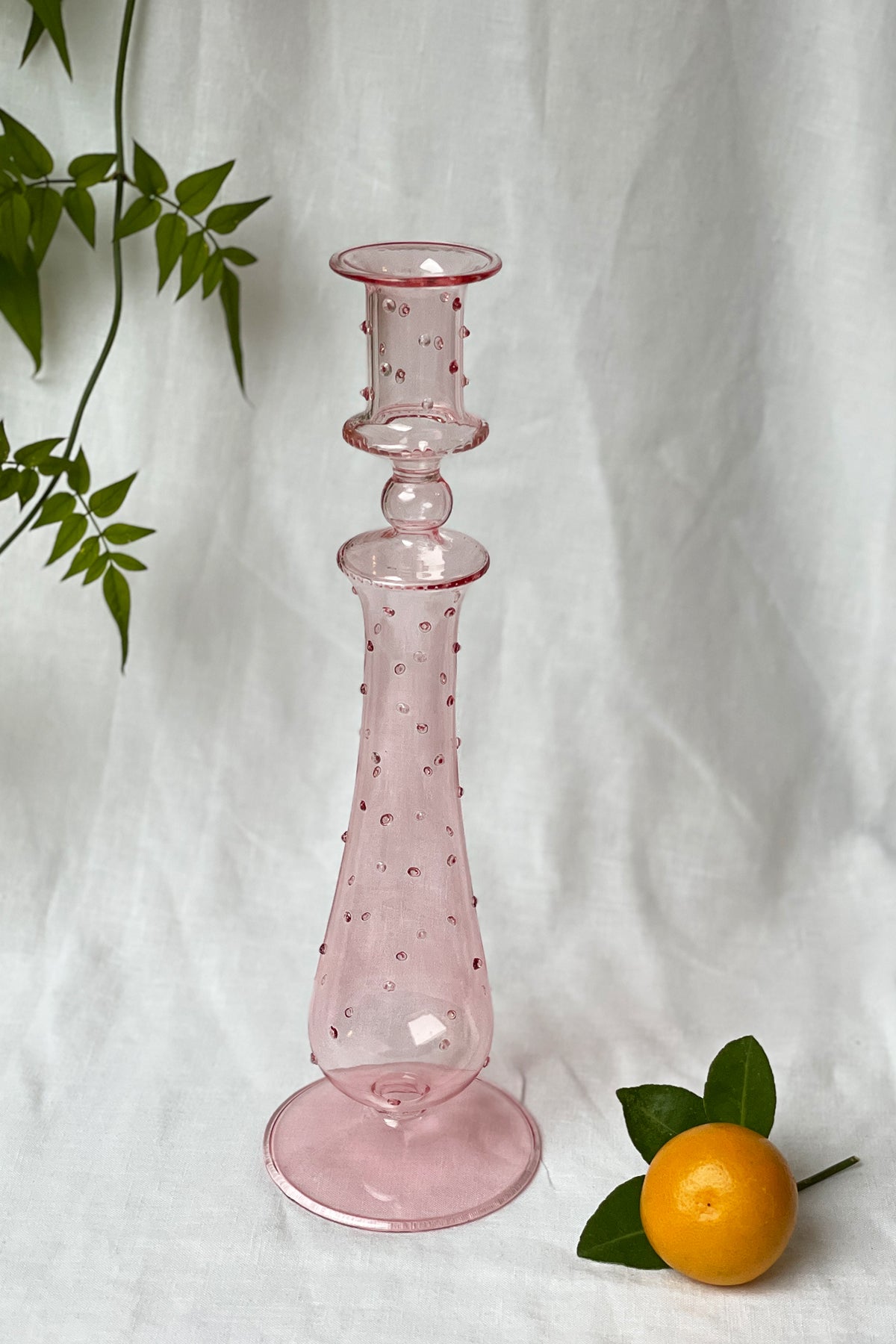 Pink Vintage Candle Holder with Dots
