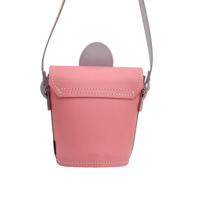 Handmade Leather Daisy Barrel Bag in Pastel Pink
